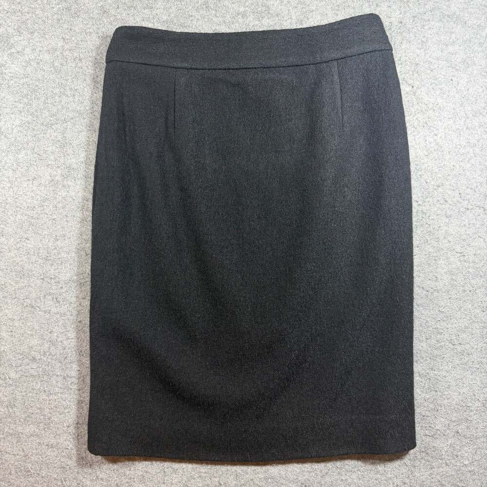 Banana Republic Wool Black Pencil Skirt Womens 4P Exposed Zip Asymmetric Hem